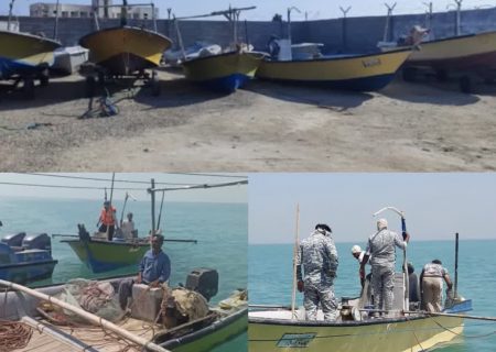 توقیف ۵ فروند قایق غیرمجازترال متخلف در شهرستان بندر خمیر