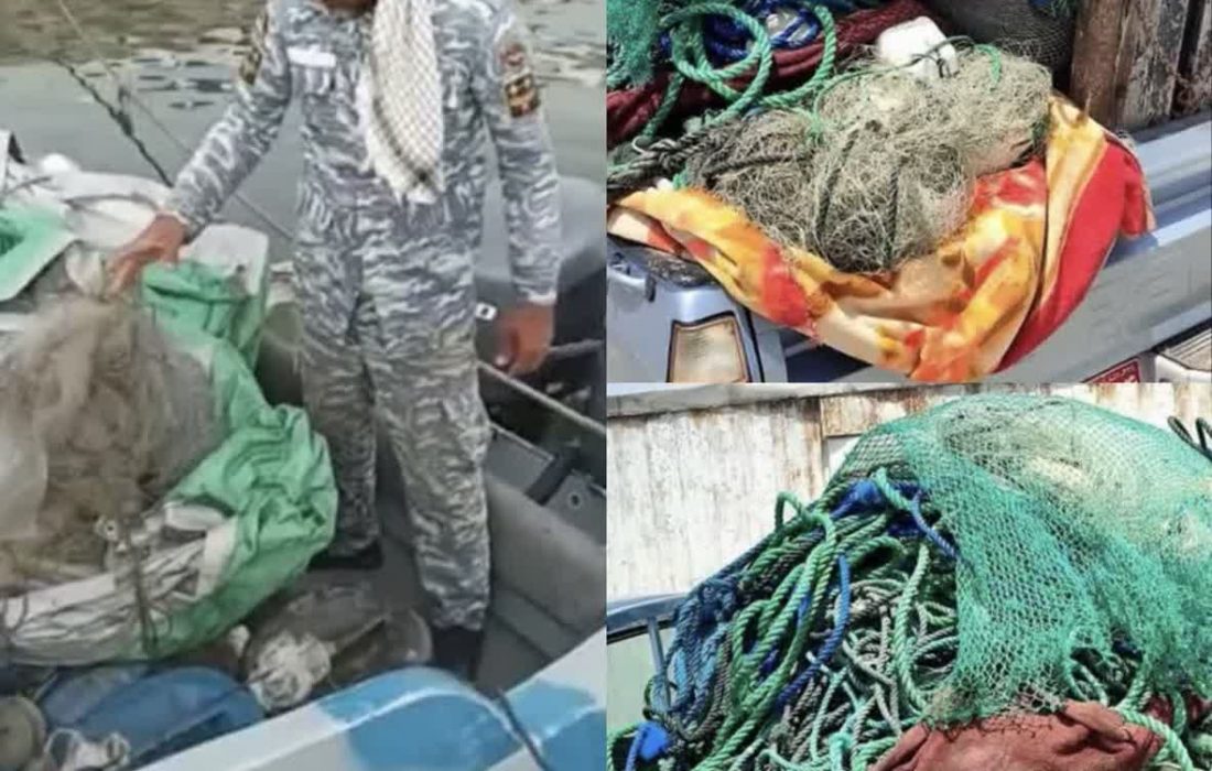 کشف ادوات صید غیرمجاز در شهرستان قشم در پی گشت یگان حفاظت منابع آبزیان