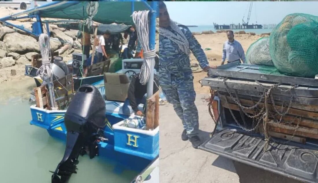 توقیف دو فروند قایق صیادی ترال متخلف و ادوات صیادی غیر مجاز در شهرستان قشم