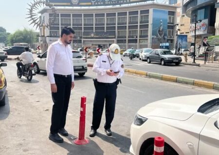 گشت مشترک پلیس راهور و بازرسی سازمان حمل‌ونقل بارو مسافر در بلوار امام حسین(ع) و ایستگاه هوایی